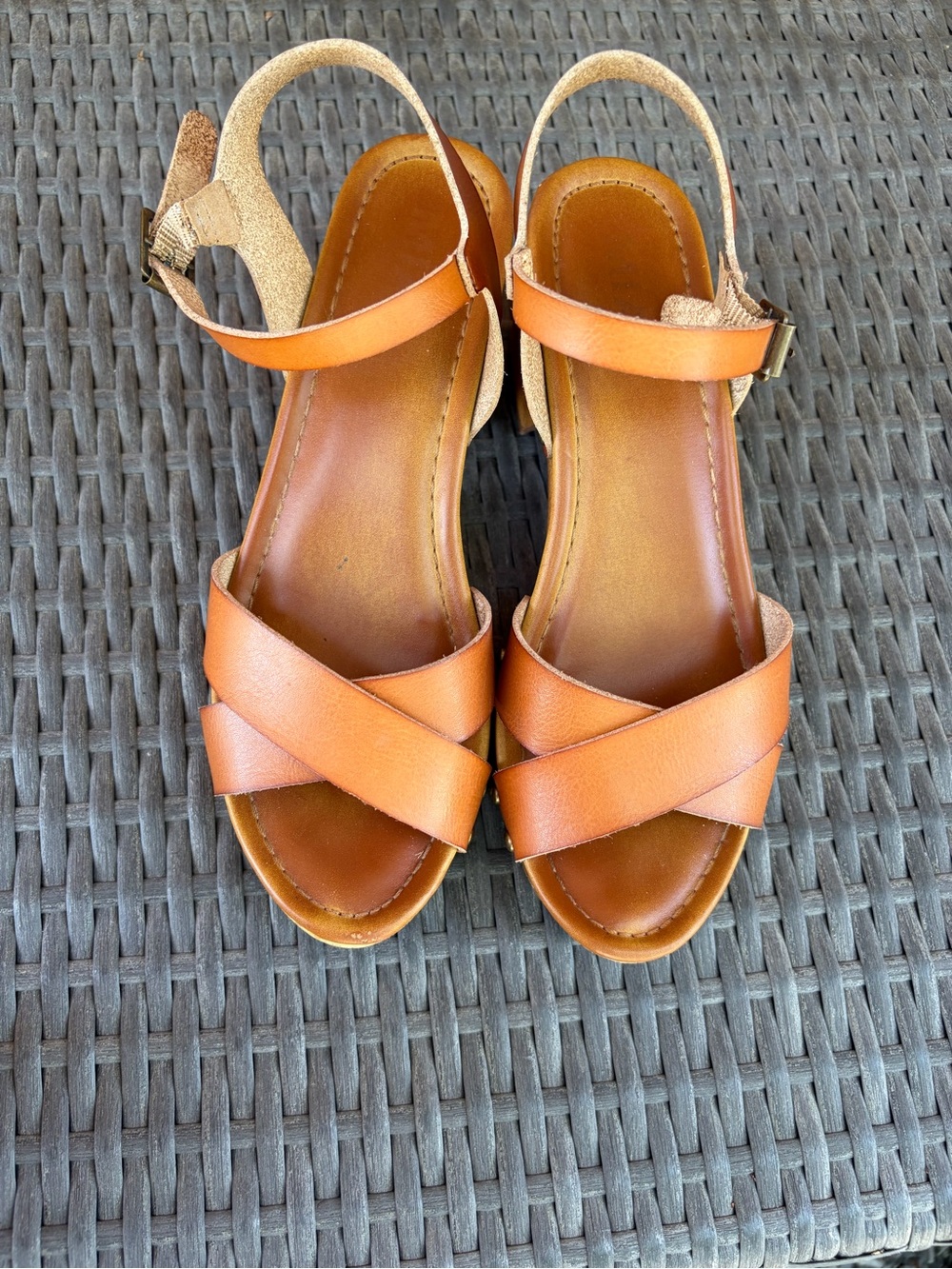 MIA Tan Leather Cross-Strap Clog Sandals